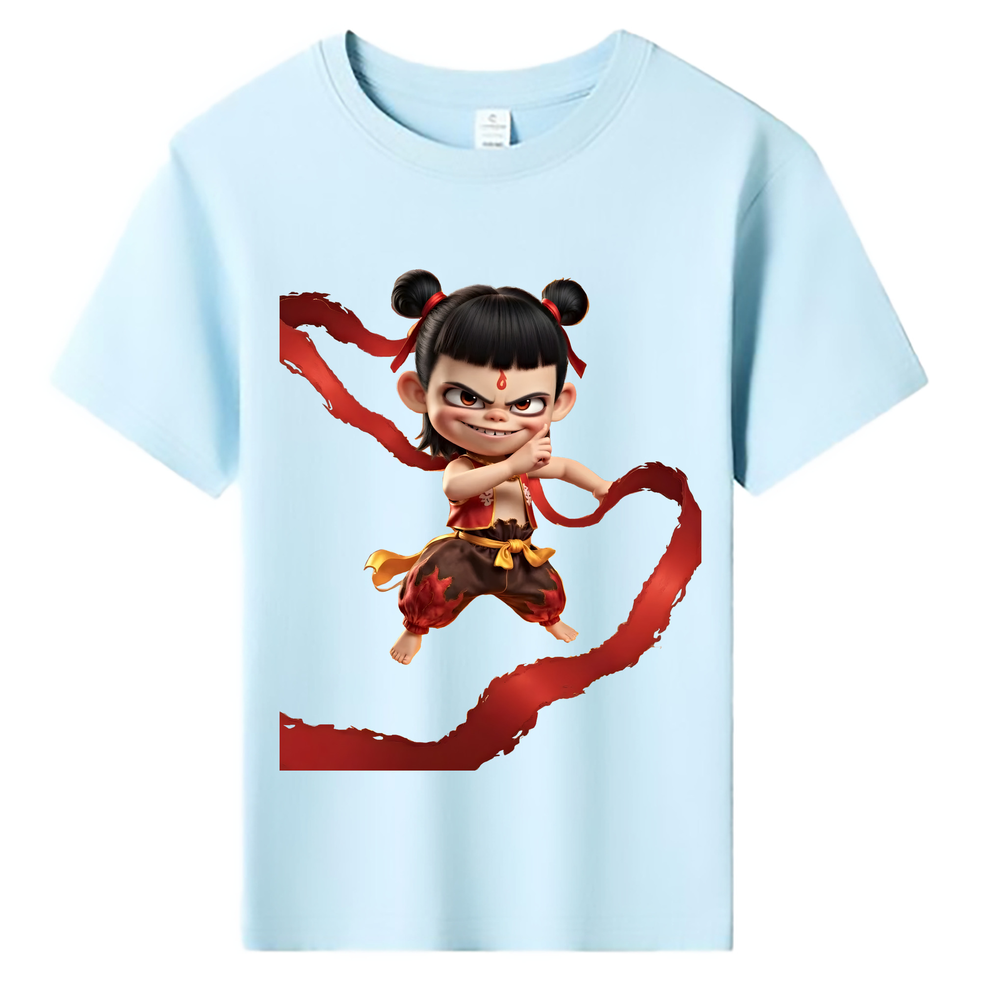 （画像用） Ne Zha 2 ナタ 魔童の大暴れ 綿100％キッズTシャツ（フロントプリント）